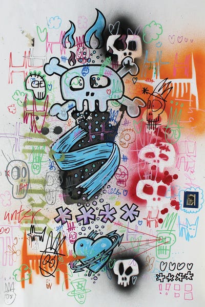 Skull Doodle Baby by Well Well framed canvas print