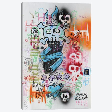 Skull Doodle Baby Canvas Print #WLW35} by Well Well Canvas Artwork