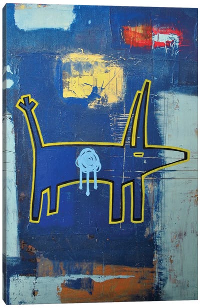 Blue Spotted Dog II Canvas Art Print - Dad Jokes