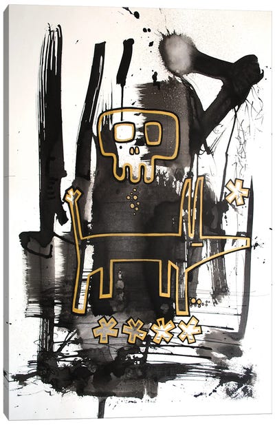 Gold Skull Dog Canvas Art Print - Neo-expressionism