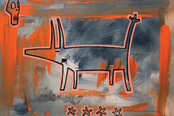 Neo-expressionism: Orange **** Dog (Skull Is The New Dog.) by Well Well