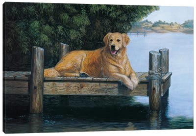 Golden By Dunes-Golden Retriever Canvas Art Print - Lakehouse Décor