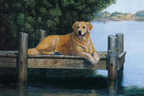 Coastal Sand Dunes: Golden By Dunes-Golden Retriever by Mia Lane