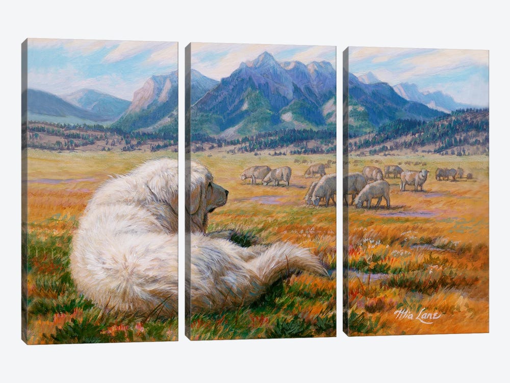 He Watches Over Me-Great Pyrenees by Mia Lane 3-piece Art Print
