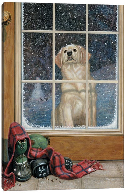 Let Me In-Golden Retriever Canvas Art Print - Home for the Holidays