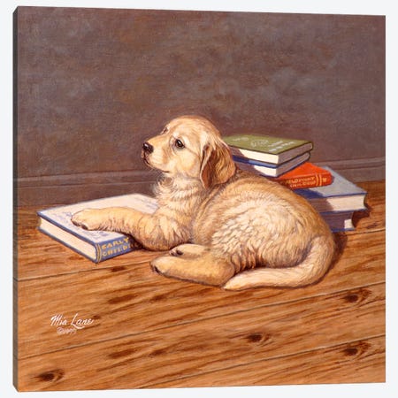 So Much To Learn-Golden Retriever Canvas Print #WML44} by Mia Lane Art Print
