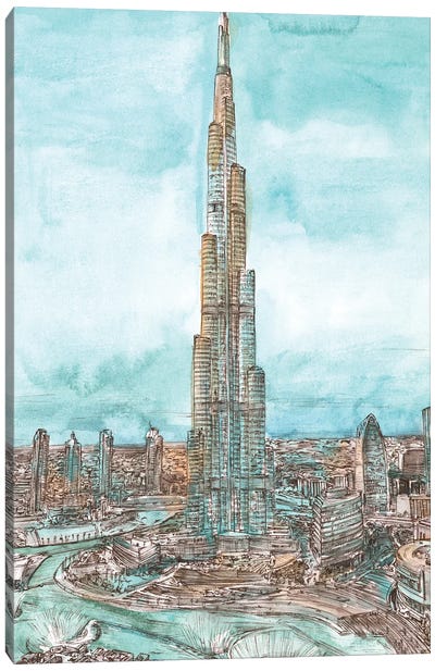 Day Landing Dubai II Canvas Art Print - Burj Khalifa