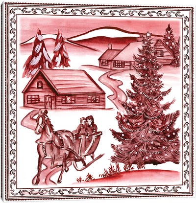 Christmas Wonderland Toile II Canvas Art Print - Reindeer Art