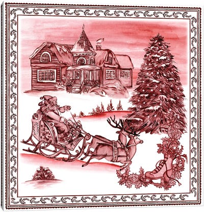 Christmas Wonderland Toile IV Canvas Art Print - Reindeer Art