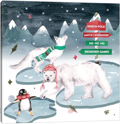 North Pole Friends I Canvas Art Print - Polar Bear Art