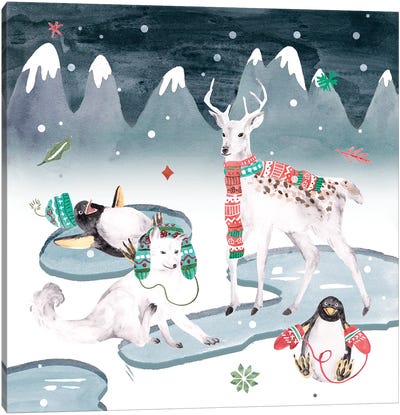 North Pole Friends II Canvas Art Print - Reindeer Art