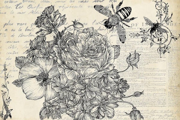 Bees: Ink Flowers II by Melissa Wang