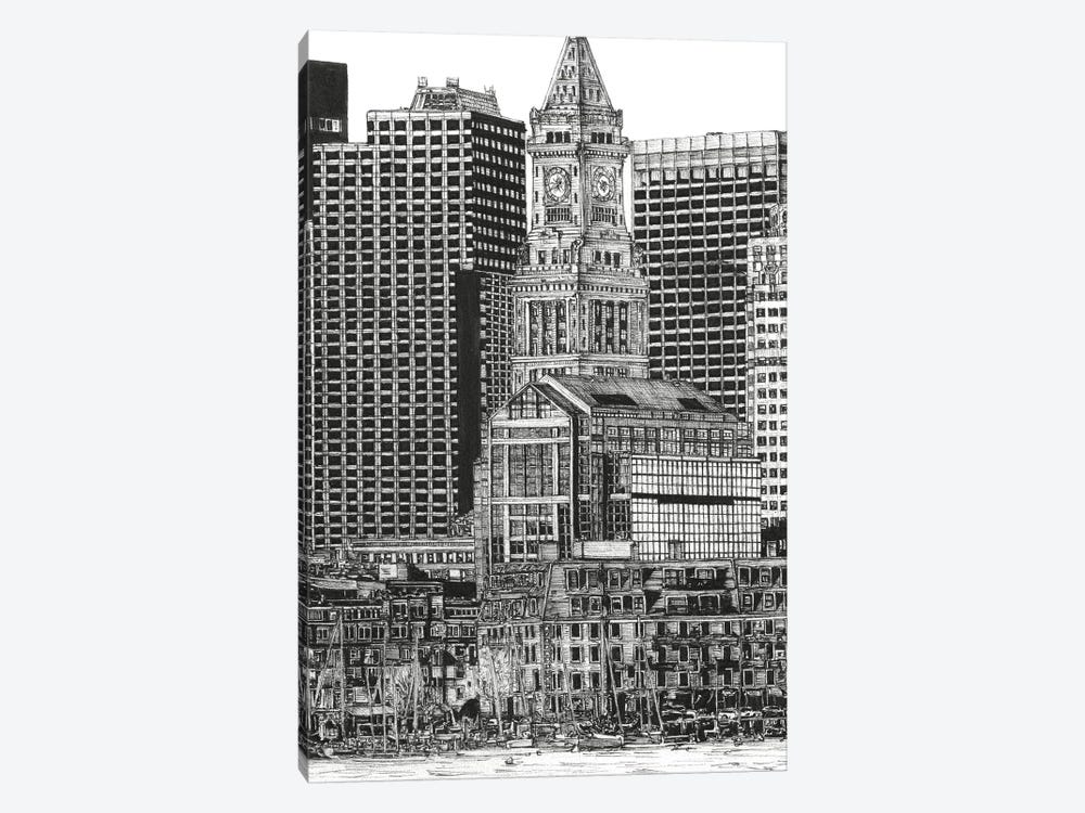 Boston Cityscape in Black & White by Melissa Wang 1-piece Canvas Print