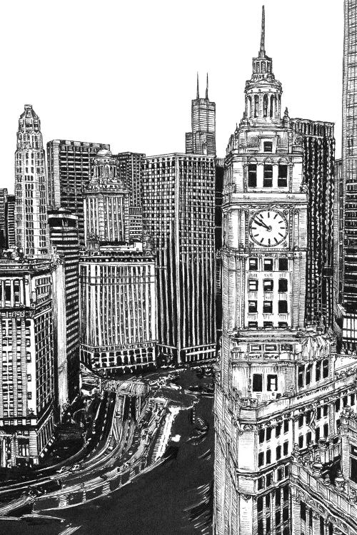 Chicago Cityscape in Black & White