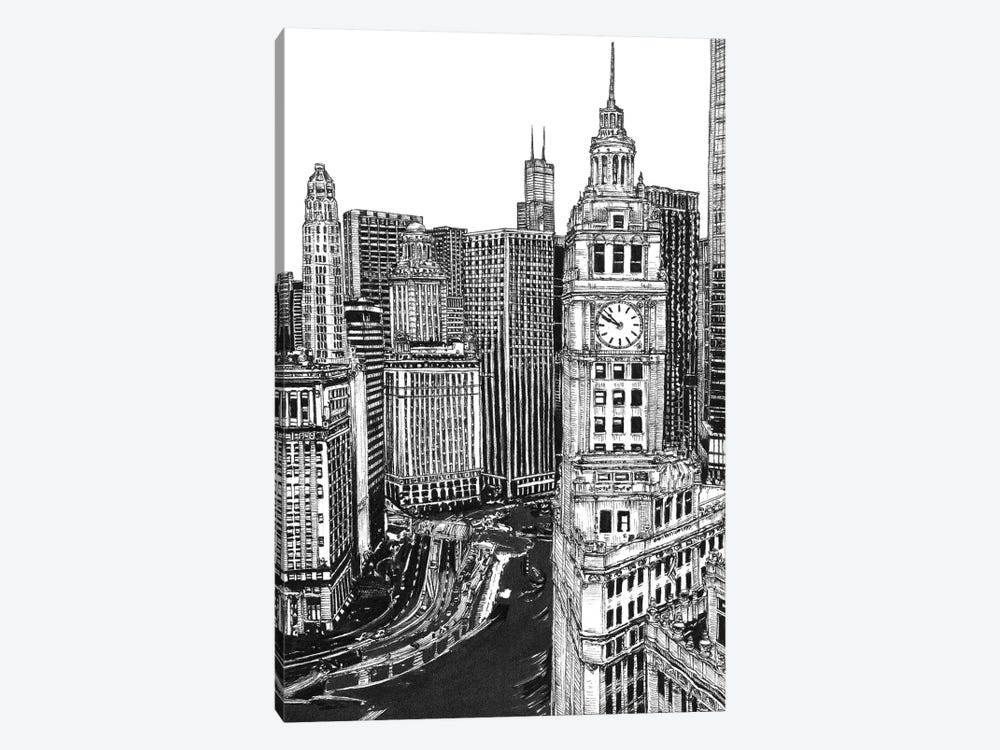 Chicago Cityscape in Black & White 1-piece Canvas Artwork