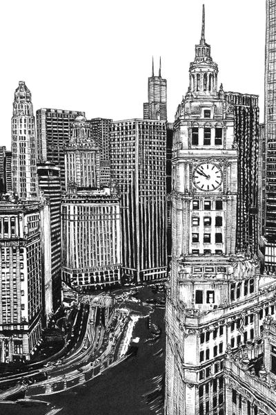 Illinois: Chicago Cityscape in Black & White by Melissa Wang