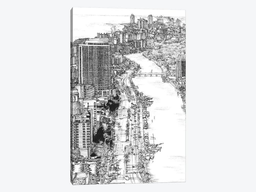Miami Cityscape in Black & White by Melissa Wang 1-piece Canvas Art