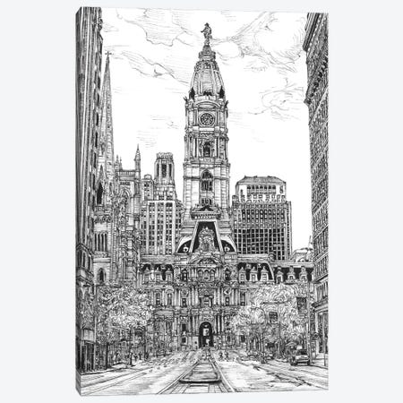Philadelphia Cityscape in Black & White Canvas Print #WNG400} by Melissa Wang Canvas Artwork
