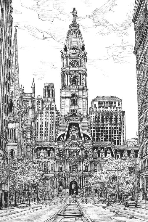 Philadelphia Cityscape in Black & White by Melissa Wang wall art