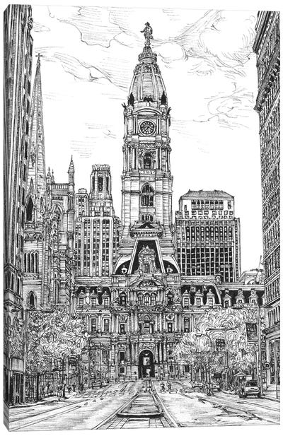 Philadelphia Cityscape in Black & White Canvas Art Print