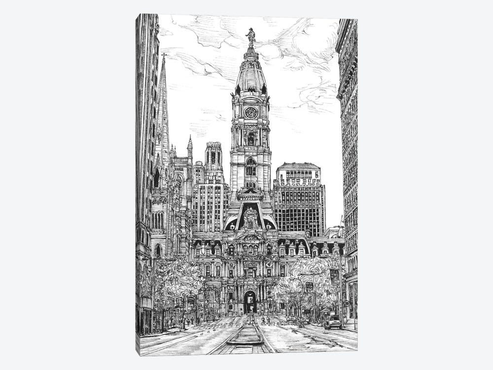 Philadelphia Cityscape in Black & White by Melissa Wang 1-piece Canvas Wall Art