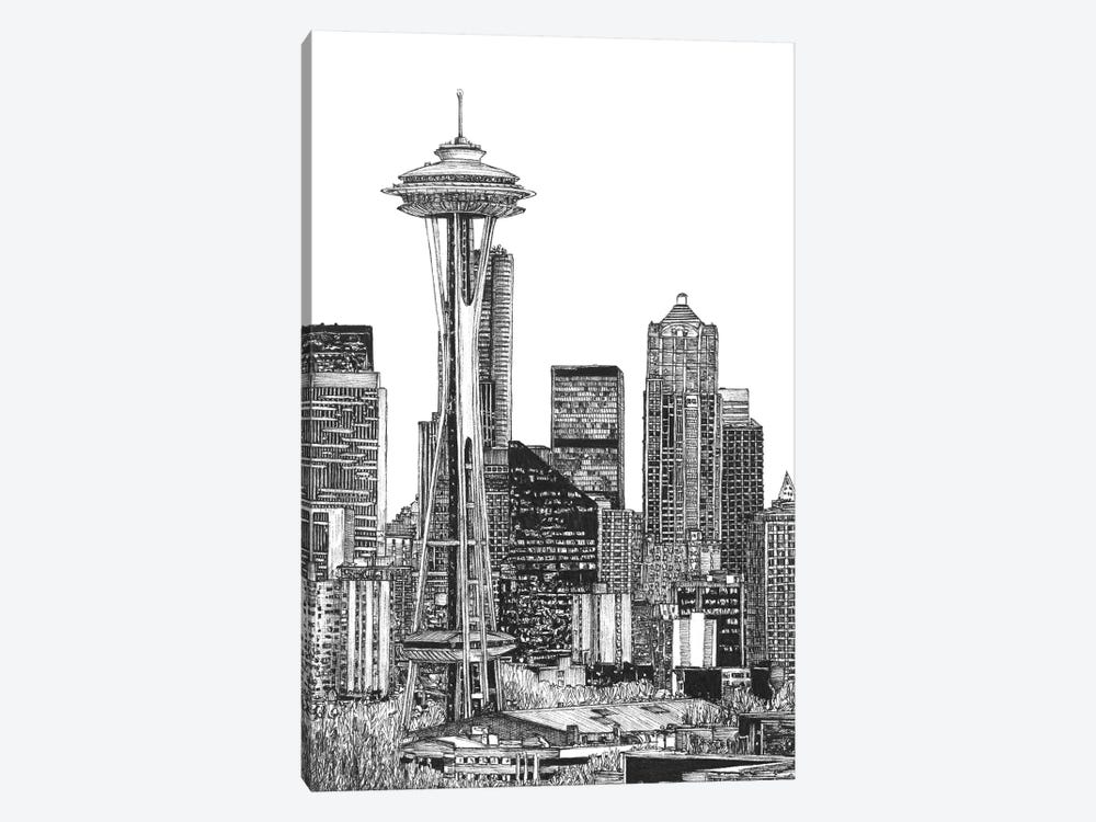 Seattle Cityscape in Black & White 1-piece Canvas Print