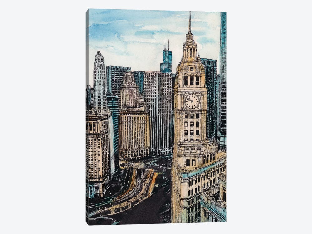 Chicago Cityscape by Melissa Wang 1-piece Canvas Art Print
