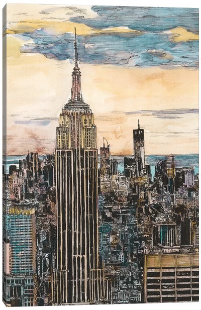 NYC Cityscape Canvas Art Print - Famous Buildings & Towers