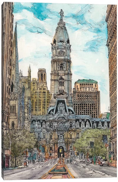 Philadelphia Cityscape Canvas Art Print - Tower Art