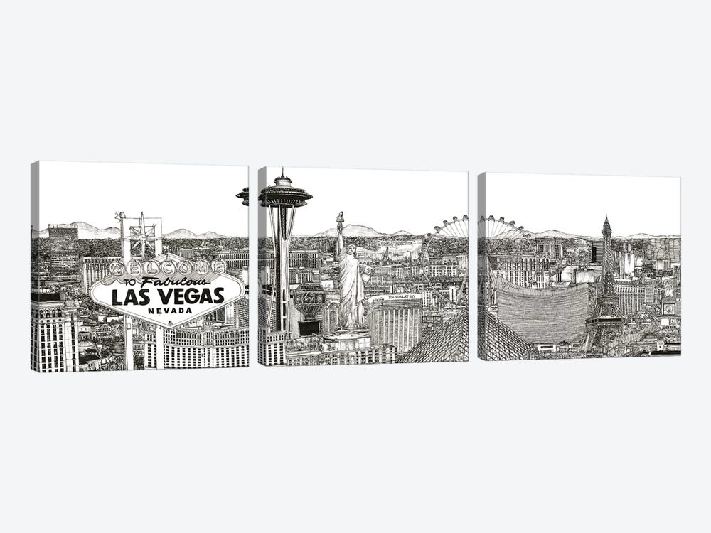 Vegas Skyline in Black & White by Melissa Wang 3-piece Canvas Art Print