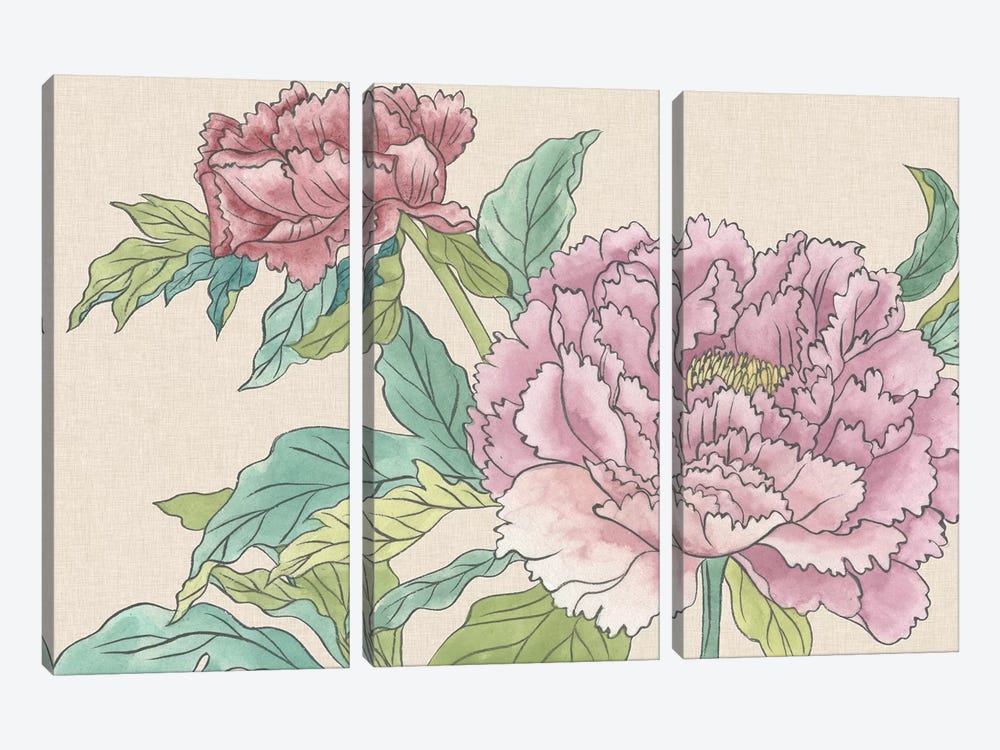 Peony Blooms I by Melissa Wang 3-piece Canvas Print