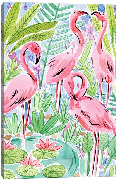Wild Swimming I Canvas Art Print - Flamingo Art