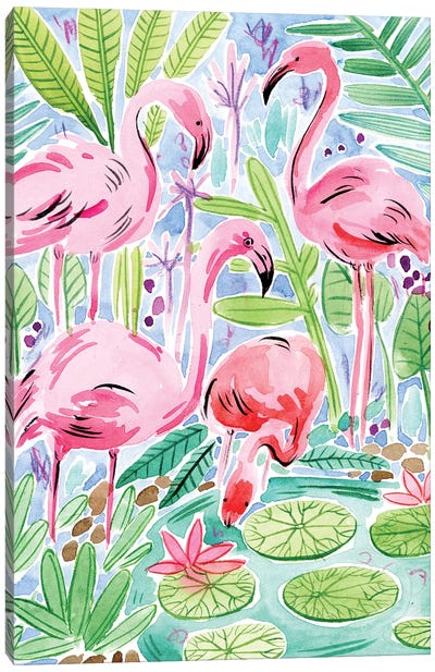Wild Swimming II Canvas Art Print - Flamingo Art
