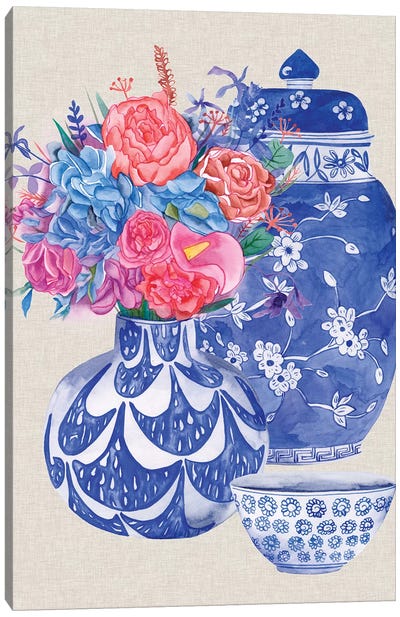 Delft Blue Vases I Canvas Art Print - Chinoiserie Art
