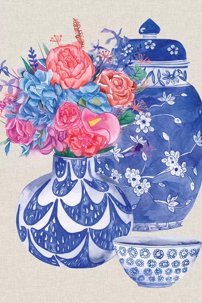 Chinoiserie: Delft Blue Vases I by Melissa Wang