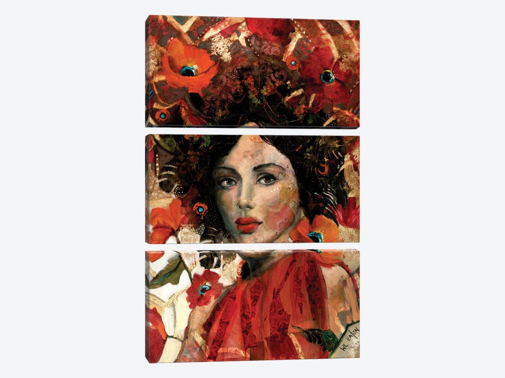Portrait With Red And Orange Flowers by Winnie Eaton 3-piece Canvas Artwork