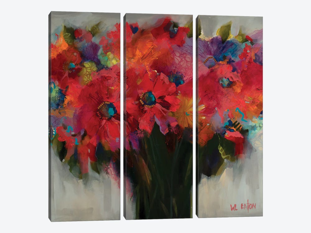 Red And Violet Flowers by Winnie Eaton 3-piece Art Print