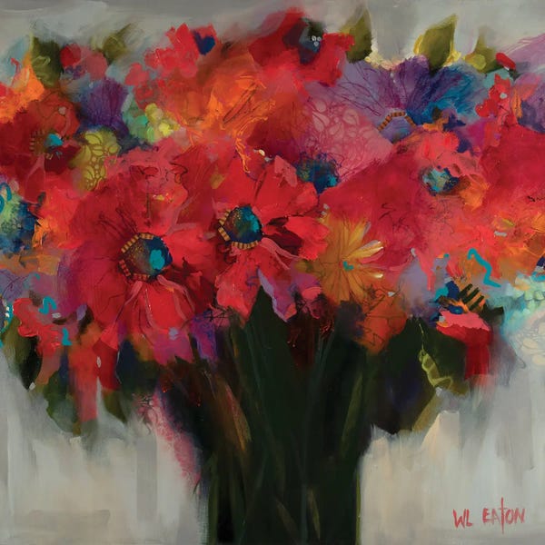 Winnie Eaton: Red And Violet Flowers by Winnie Eaton