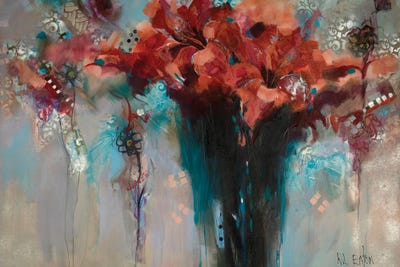 Flowers Dripping Turquoise by Winnie Eaton canvas print