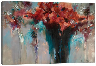 Flowers Dripping Turquoise Canvas Art Print