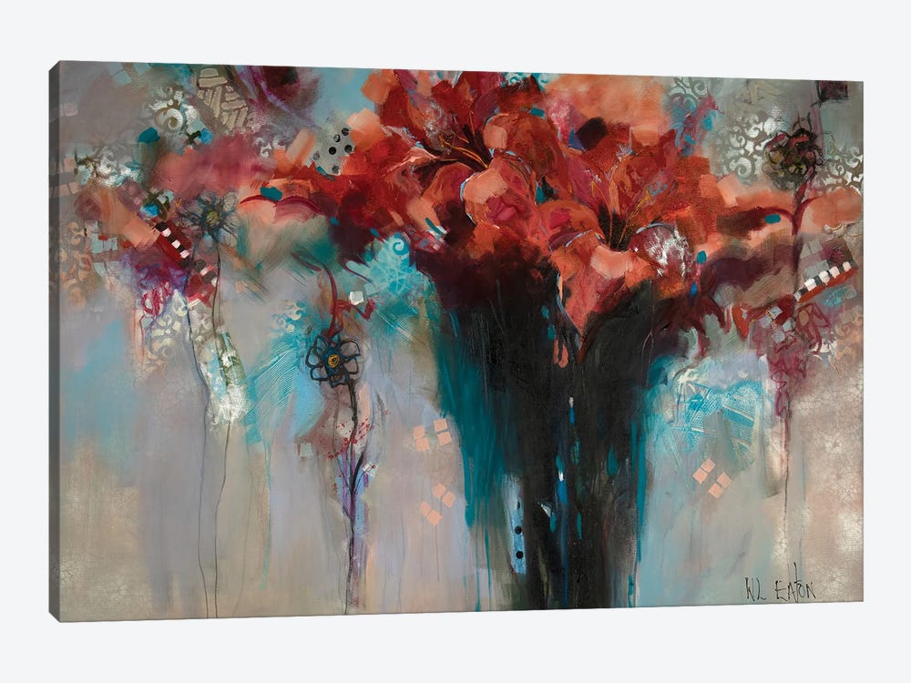 Flowers Dripping Turquoise by Winnie Eaton 1-piece Canvas Art Print