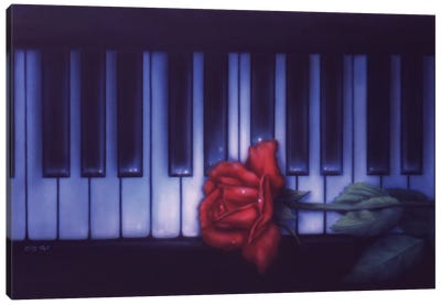 Piano & Rose Canvas Art Print - Piano Art