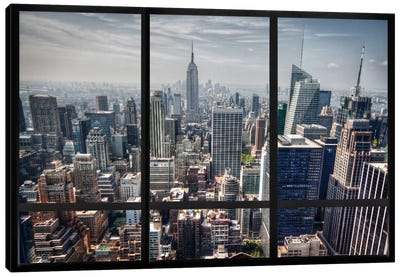 New York City Skyline Window View Canvas Art Print - Living Room Wall Art