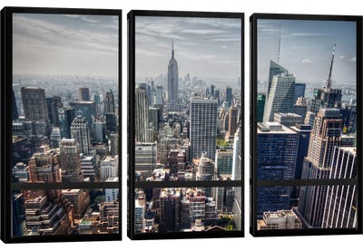 New York City Skyline Window View Canvas Art Print - 3-Piece Photography