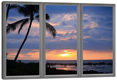 Beach Sunset Window View Canvas Art Print - Sunrise & Sunset Art