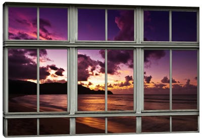 Hawaiian Beach Sunset Window View Canvas Art Print - Hawaii Art