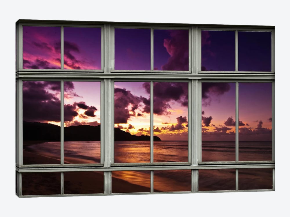 Hawaiian Beach Sunset Window View by 5by5collective 1-piece Canvas Art