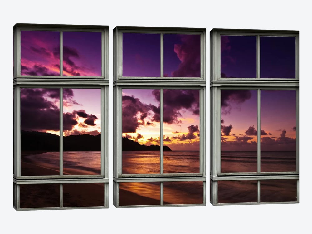 Hawaiian Beach Sunset Window View by 5by5collective 3-piece Canvas Artwork