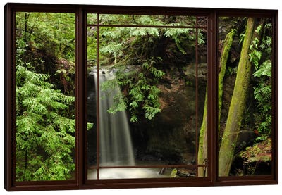 Waterfall Forest Window View Canvas Art Print - Waterfall Art