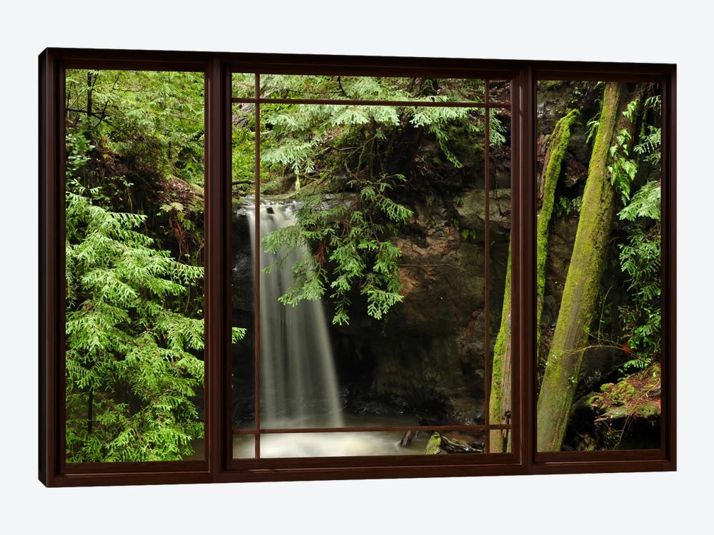 Waterfall Forest Window View by Unknown Artist 1-piece Canvas Wall Art
